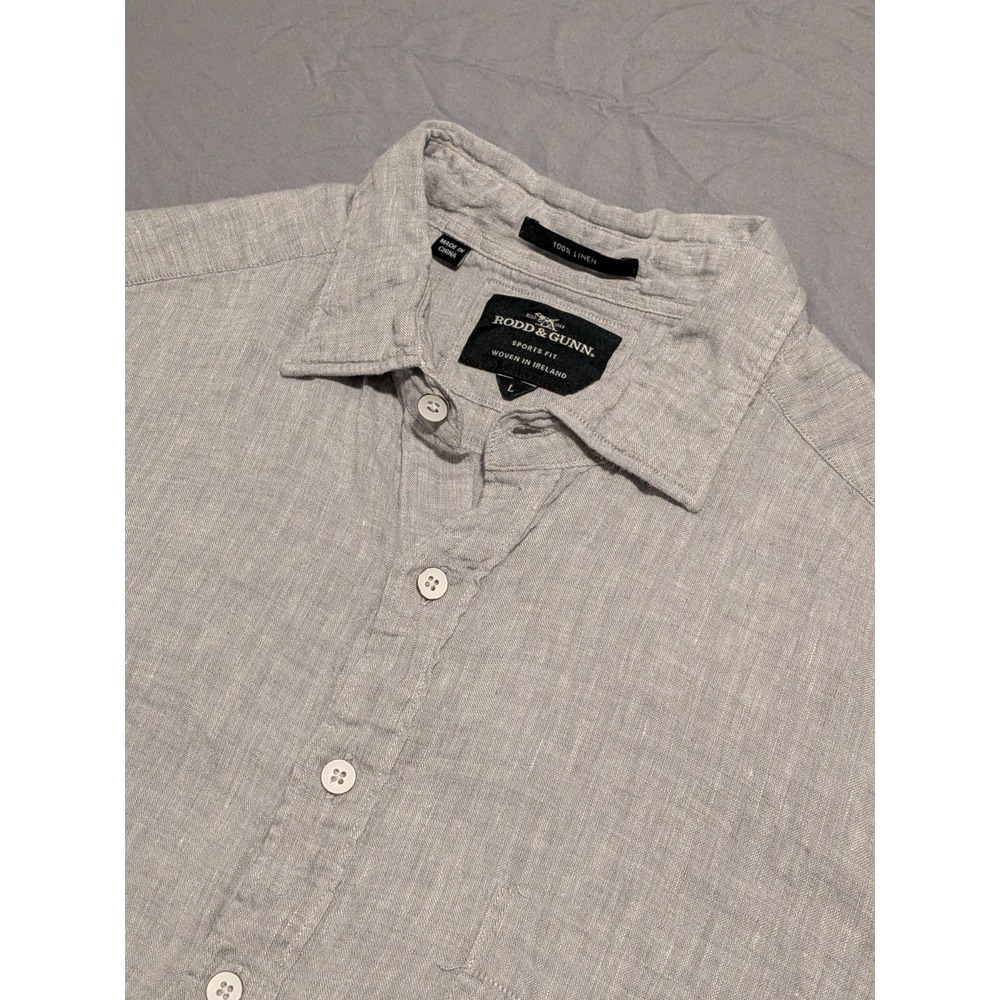 Rodd & Gunn Mens Short Sleeve Button Up Shirt 100% Linen Light Gray Size L